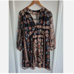 Anthropologie dRA Los Angeles Boho Tunic Dress Sheer L Floral Peasant Midi Dress